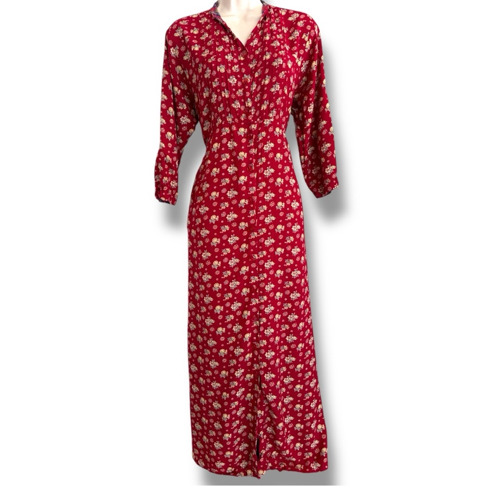 Vintage April Cornell Floral Button Front Dress Button On Tie Belt Size Small